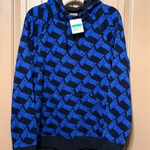 NWT Nike Women's All Over Print Hoodie Sweatshirt Black & Blue DV0028-011 sz Med